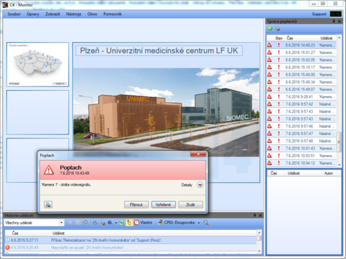 Ukázka zobrazení poplachu v grafické nadstavbě C4