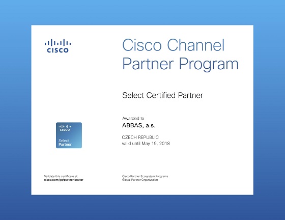 Certifikát pro partnery od společnosti Cisco